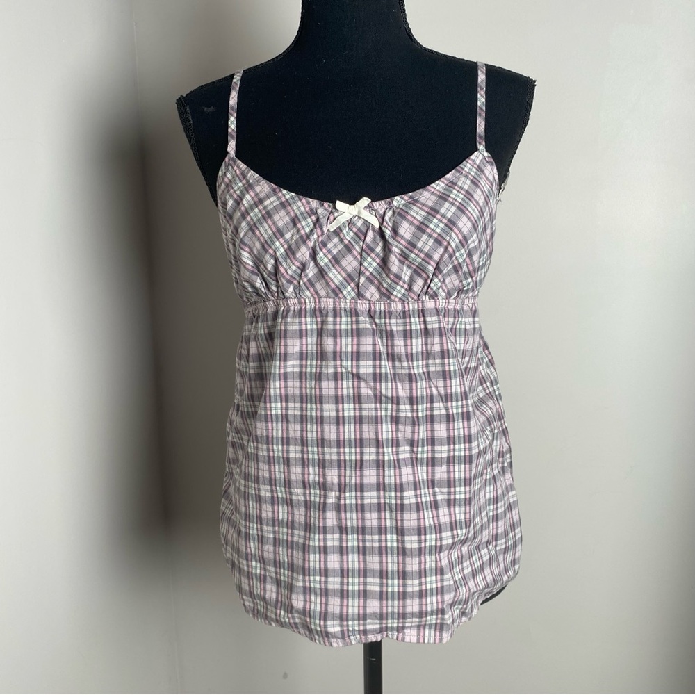 Gapbody pink white black plaid Small petite cotton babydoll cami